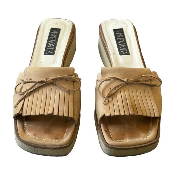 Vintage Prevata Italian leather fringe mule wedge sandals  sz 10 - Picture 2 of 7